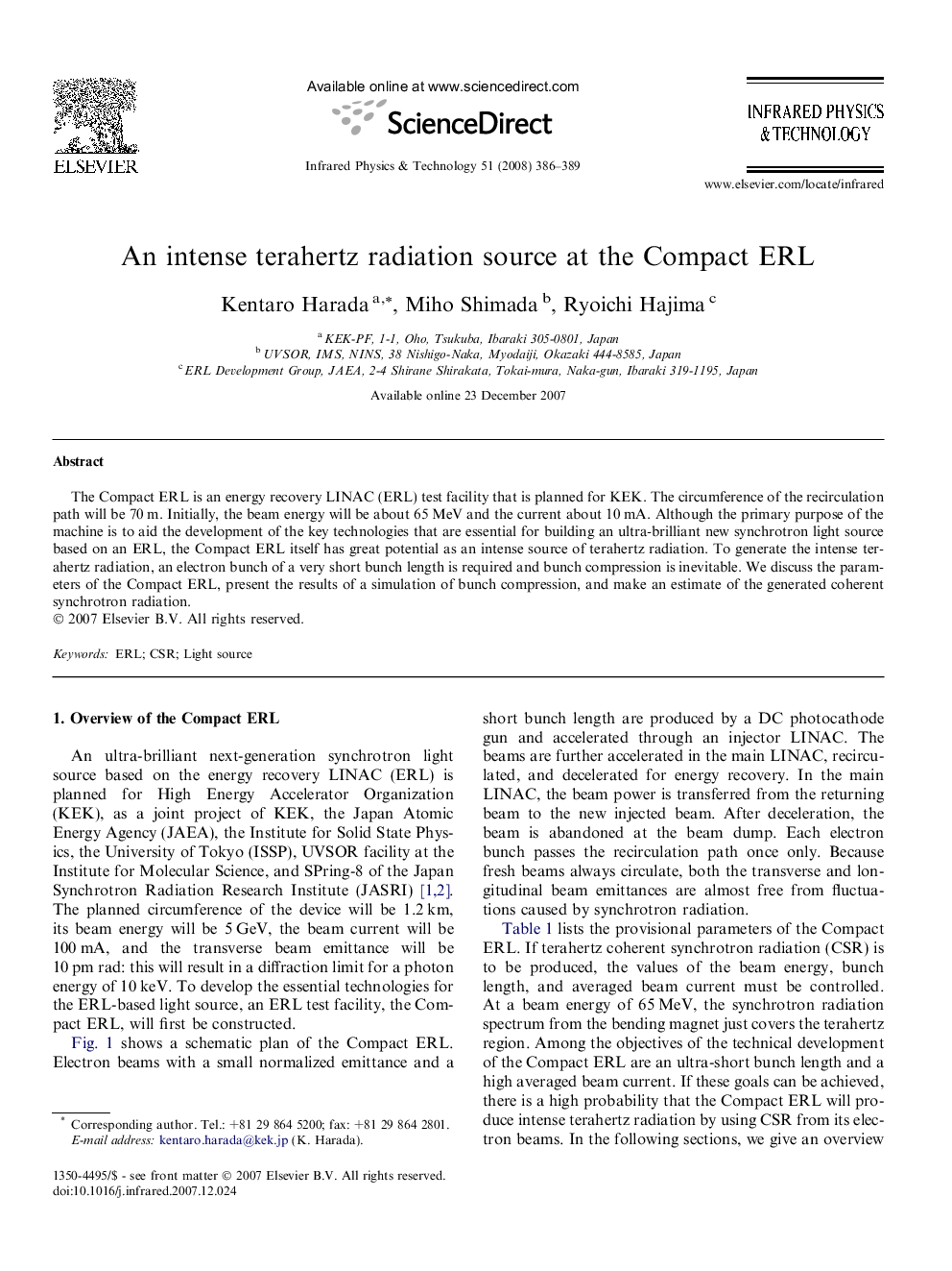 An intense terahertz radiation source at the Compact ERL