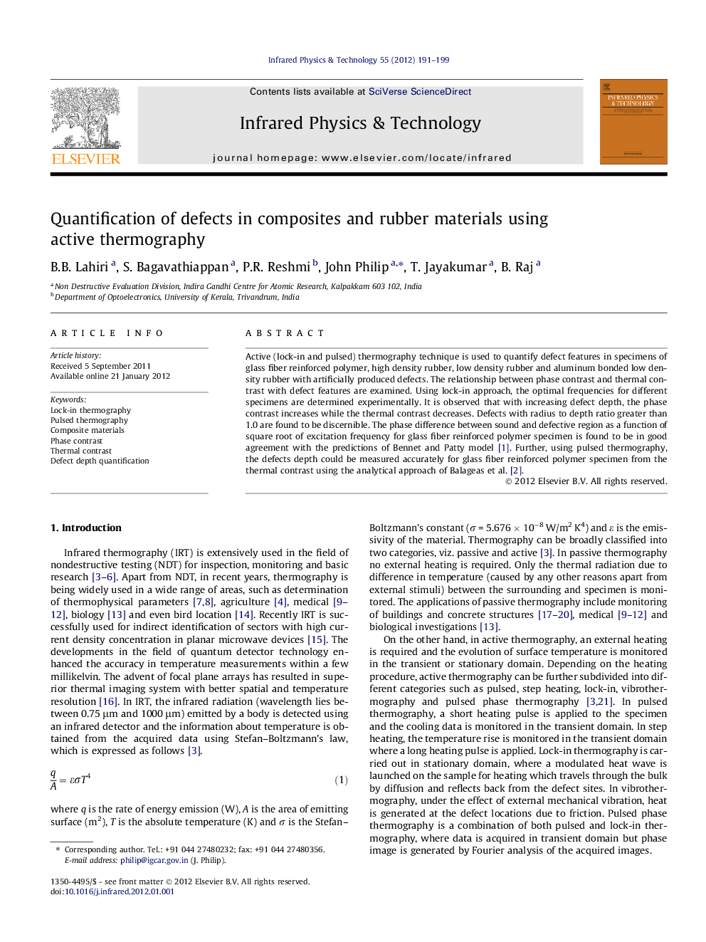 Quantification of defects in composites and rubber materials using active thermography