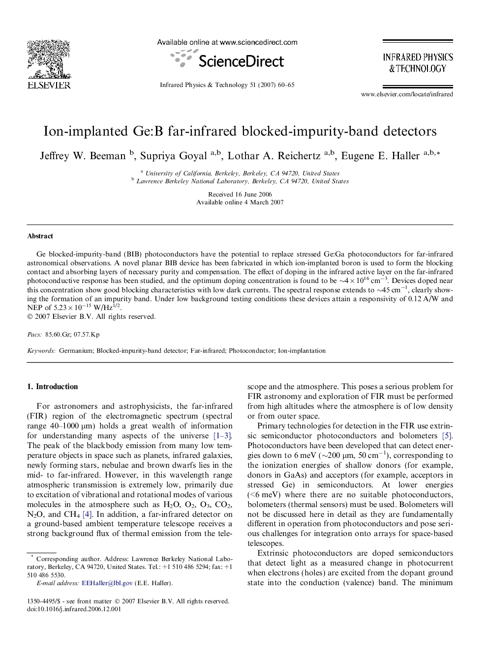 Ion-implanted Ge:B far-infrared blocked-impurity-band detectors