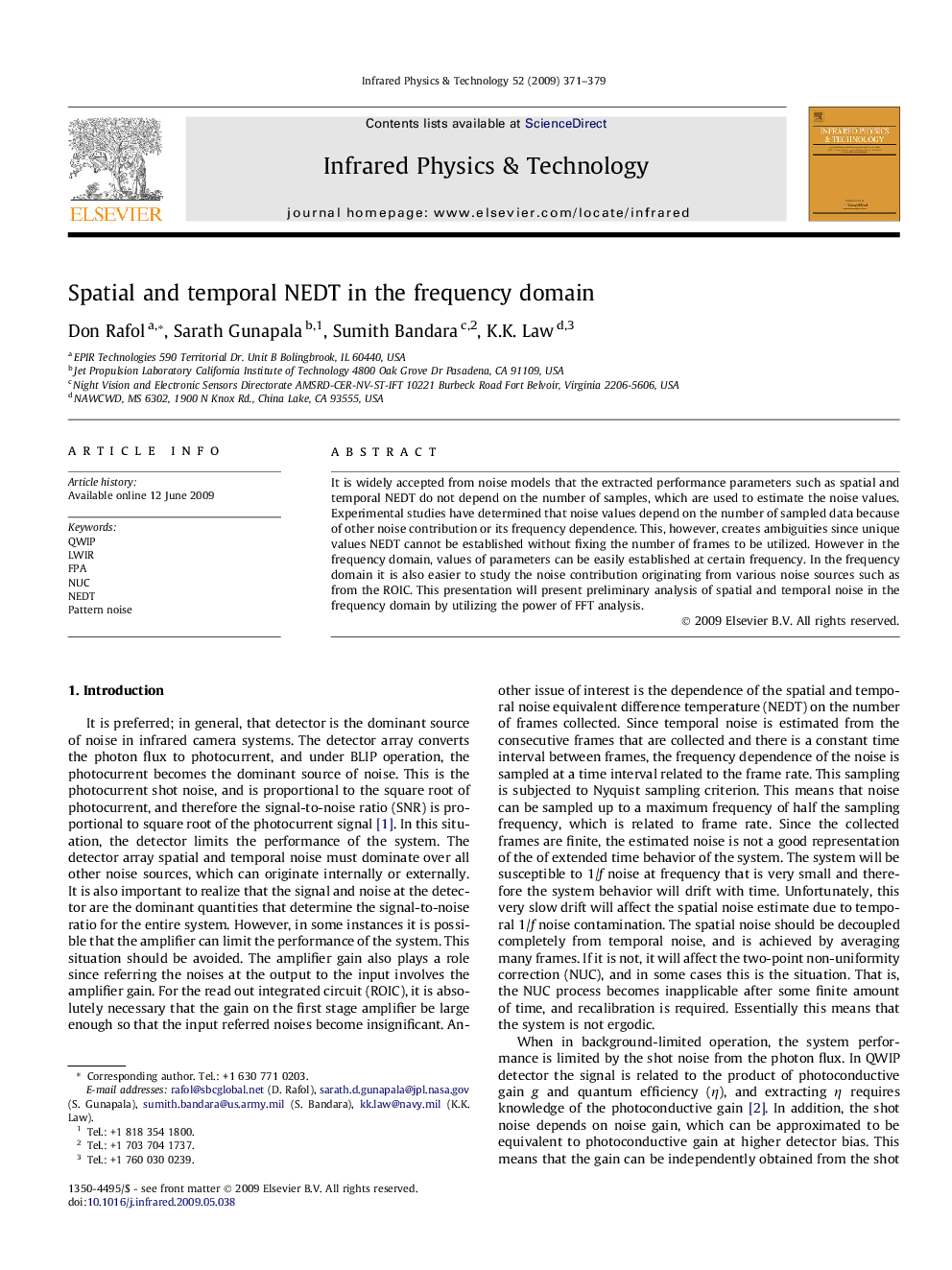 Spatial and temporal NEDT in the frequency domain