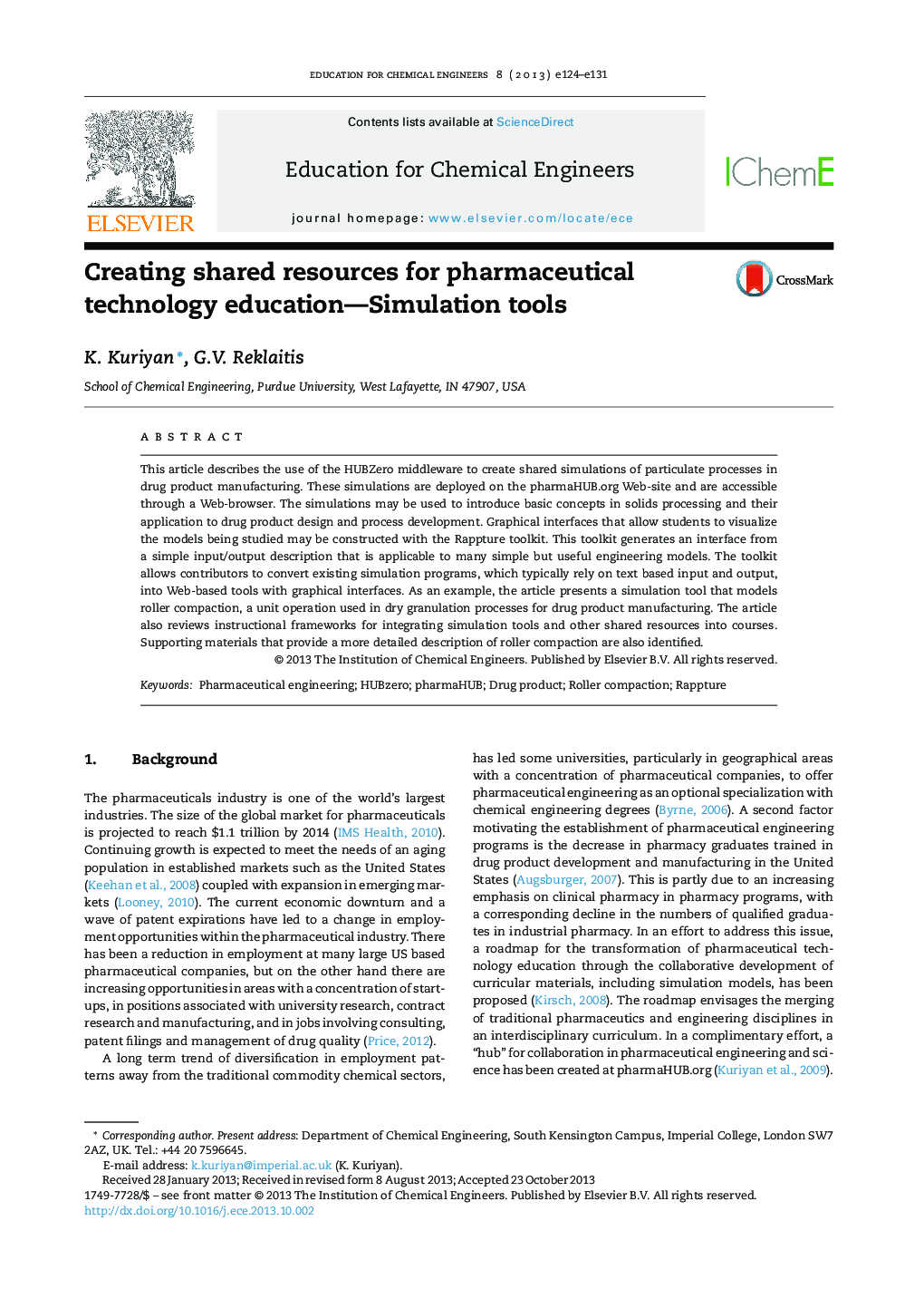 Creating shared resources for pharmaceutical technology education—Simulation tools