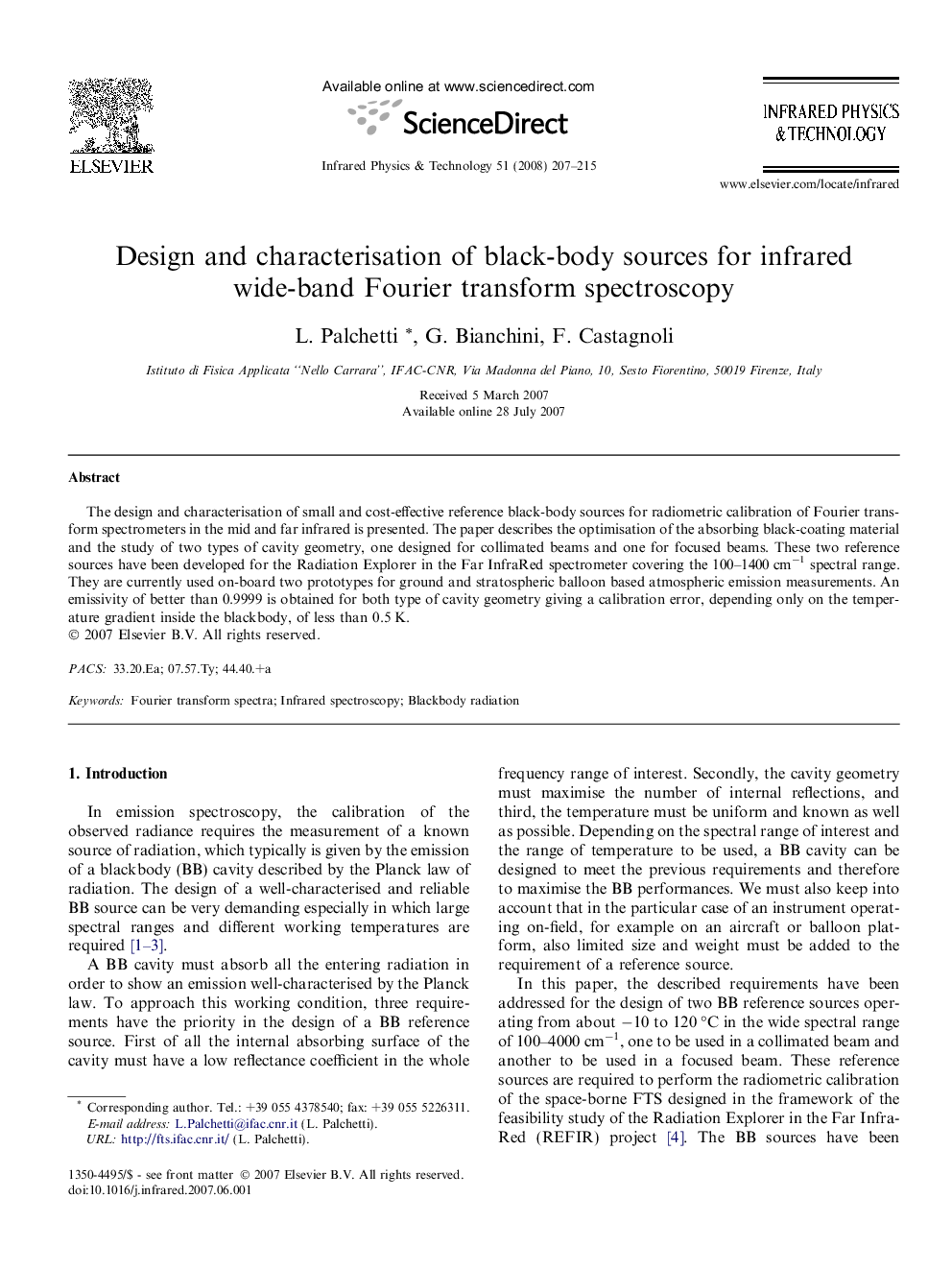 Design and characterisation of black-body sources for infrared wide-band Fourier transform spectroscopy