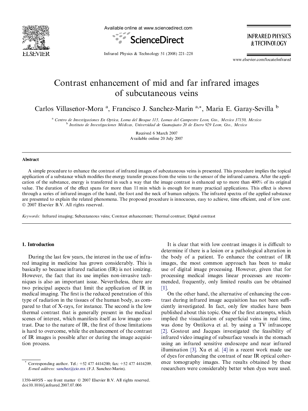 Contrast enhancement of mid and far infrared images of subcutaneous veins