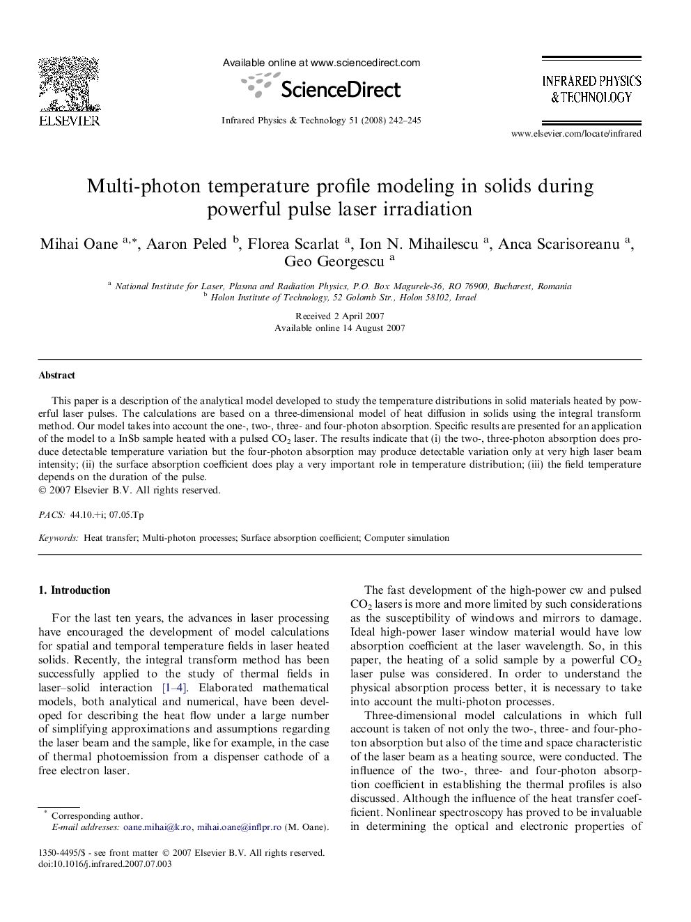 Multi-photon temperature profile modeling in solids during powerful pulse laser irradiation