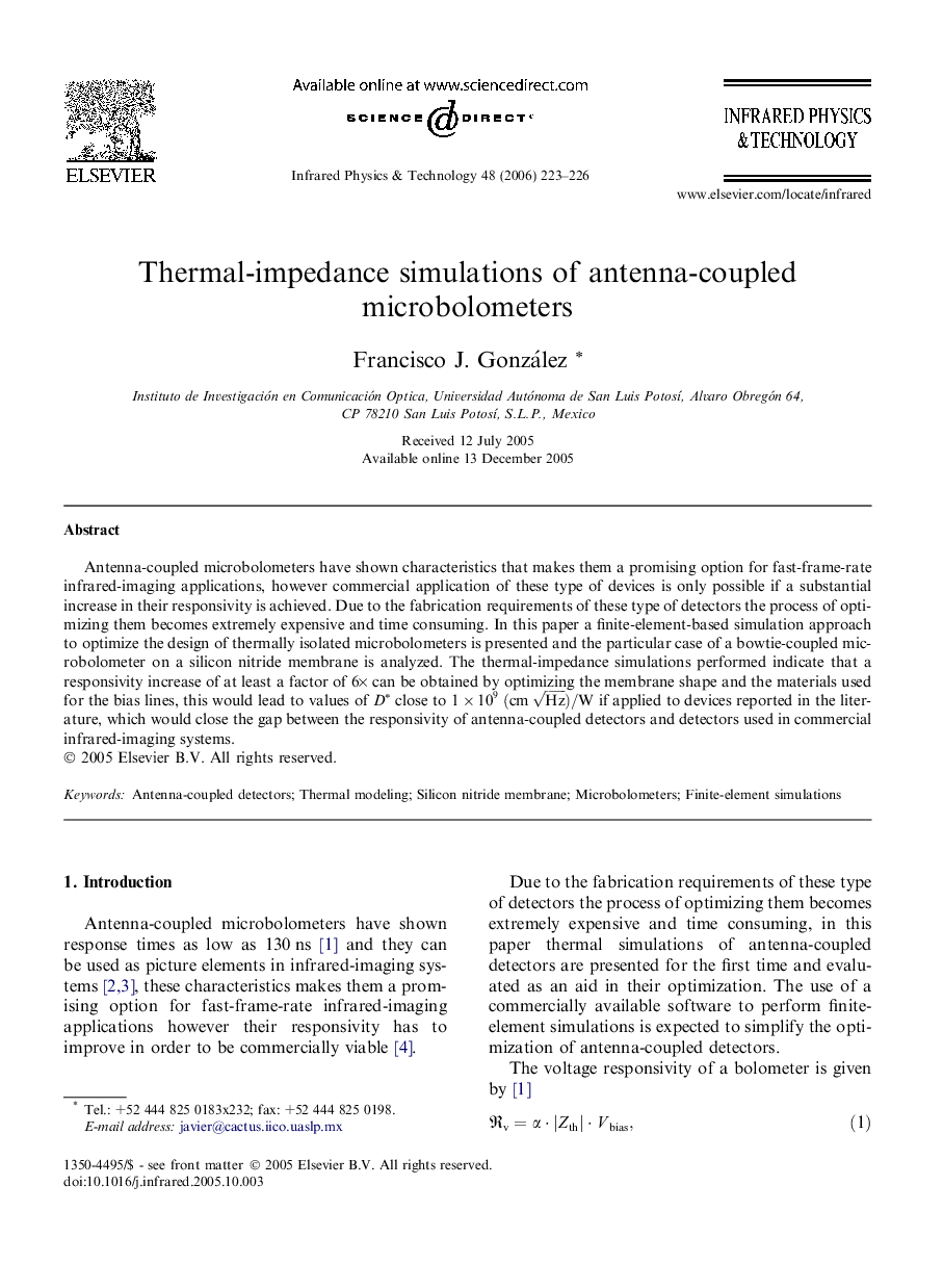 Thermal-impedance simulations of antenna-coupled microbolometers