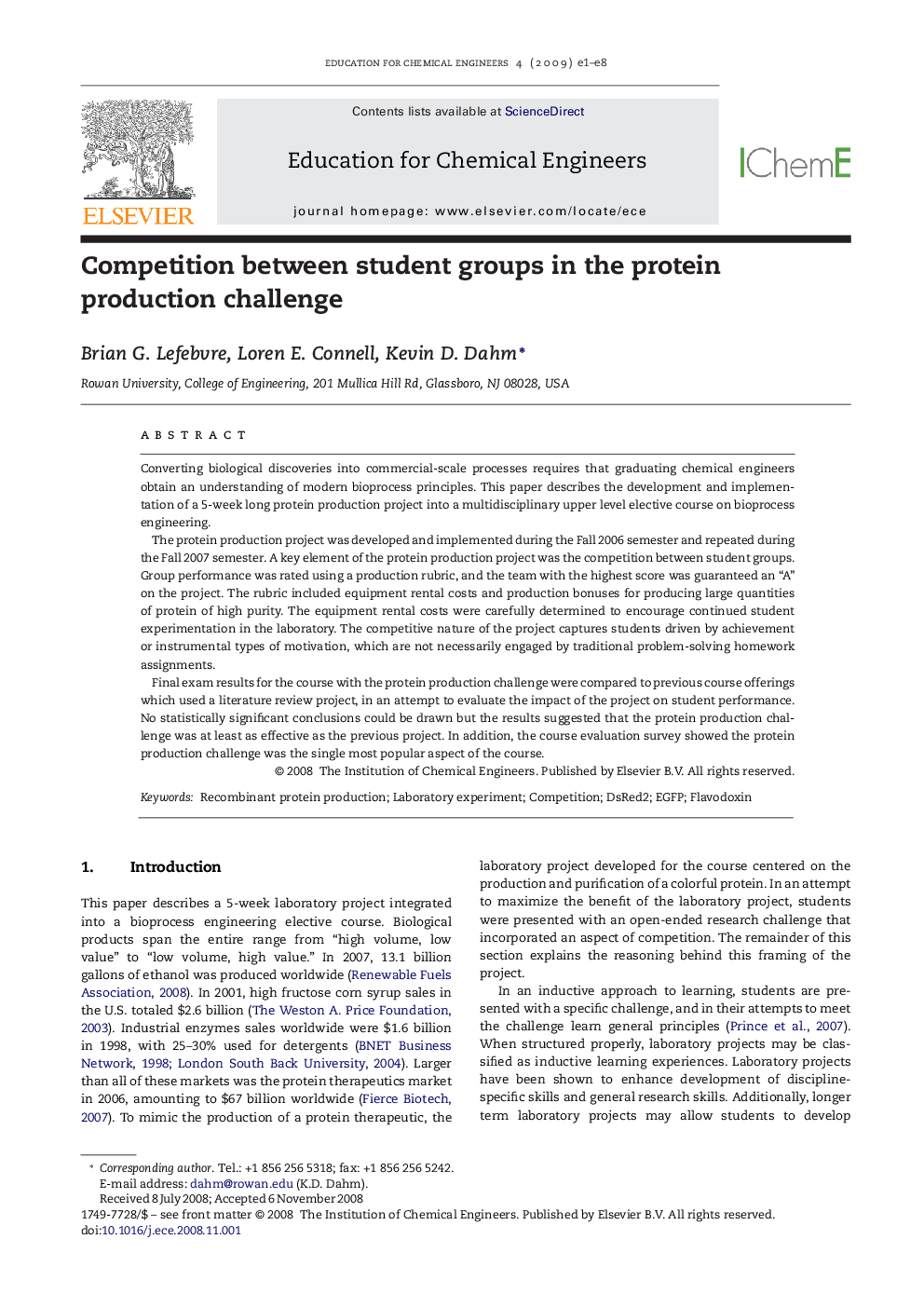 Competition between student groups in the protein production challenge