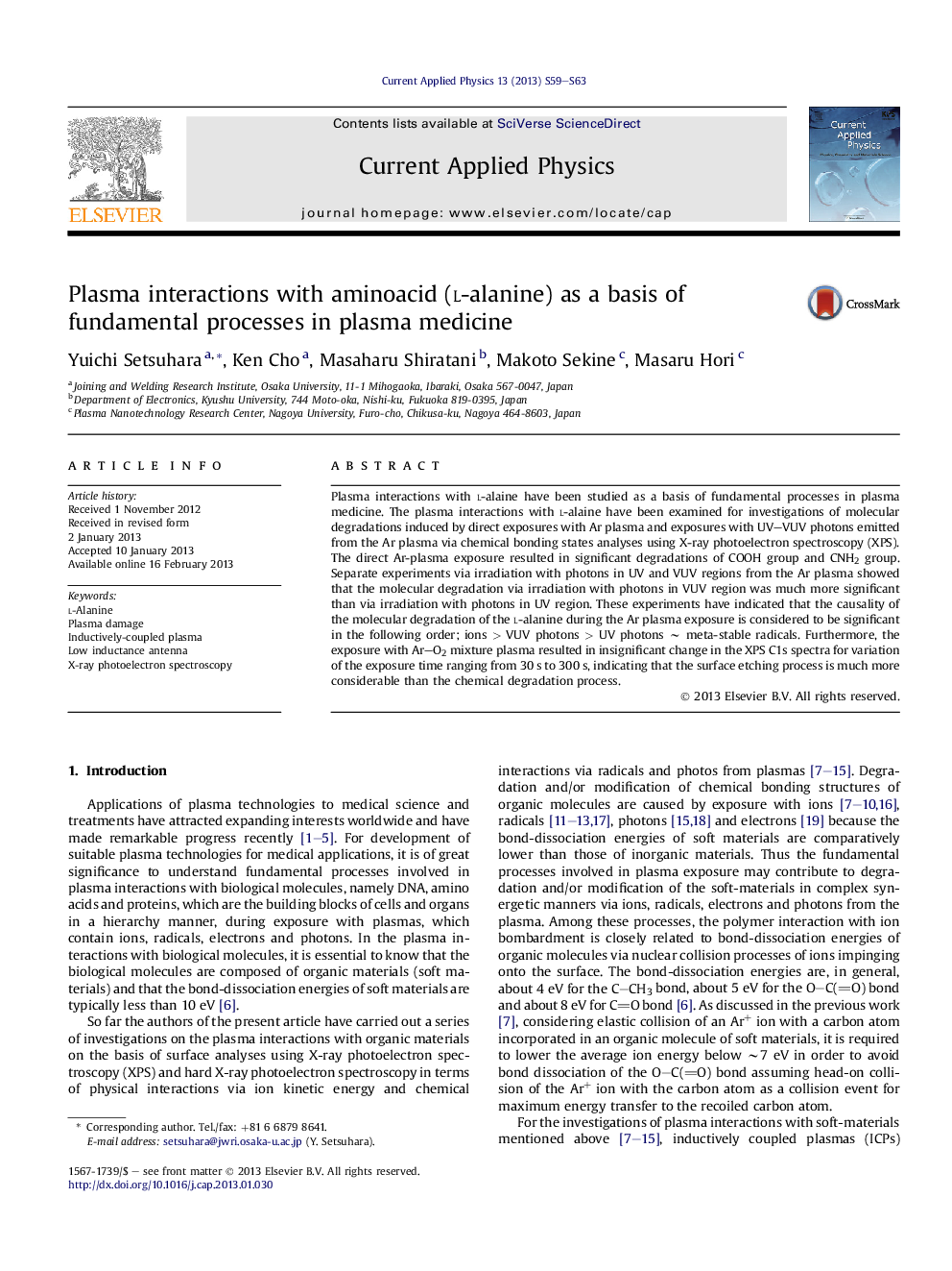 Plasma interactions with aminoacid (l-alanine) as a basis of fundamental processes in plasma medicine