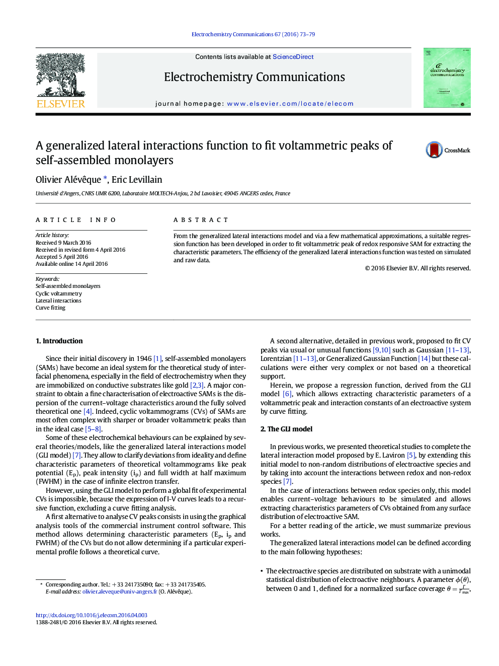 A generalized lateral interactions function to fit voltammetric peaks of self-assembled monolayers