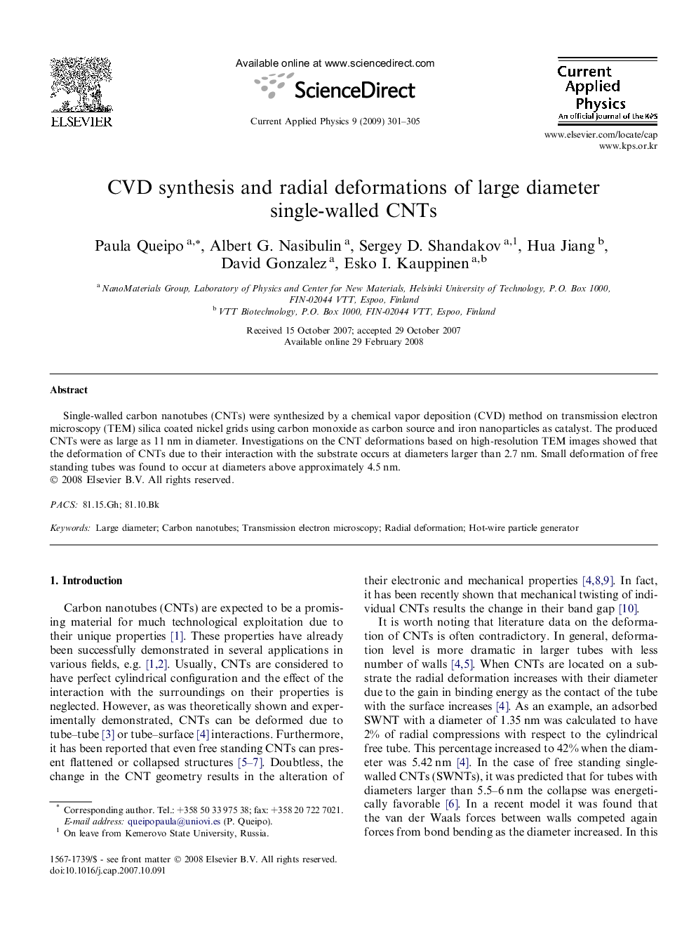 CVD synthesis and radial deformations of large diameter single-walled CNTs