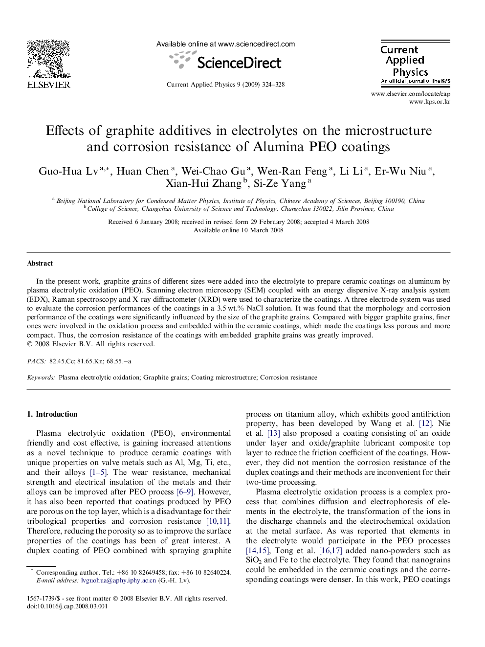 Effects of graphite additives in electrolytes on the microstructure and corrosion resistance of Alumina PEO coatings