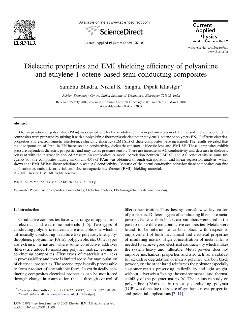 Dielectric properties and EMI shielding efficiency of polyaniline and ethylene 1-octene based semi-conducting composites
