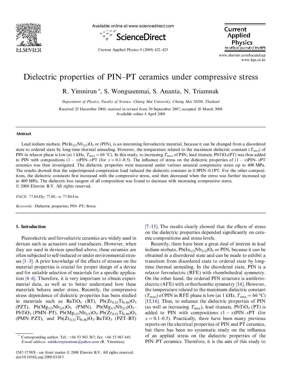 Dielectric properties of PIN-PT ceramics under compressive stress