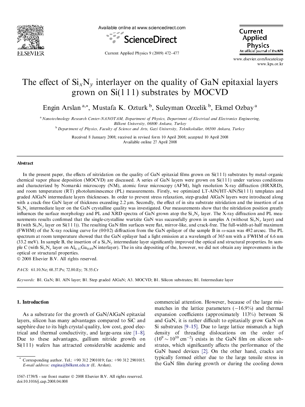 The effect of SixNy interlayer on the quality of GaN epitaxial layers grown on Si(1 1 1) substrates by MOCVD