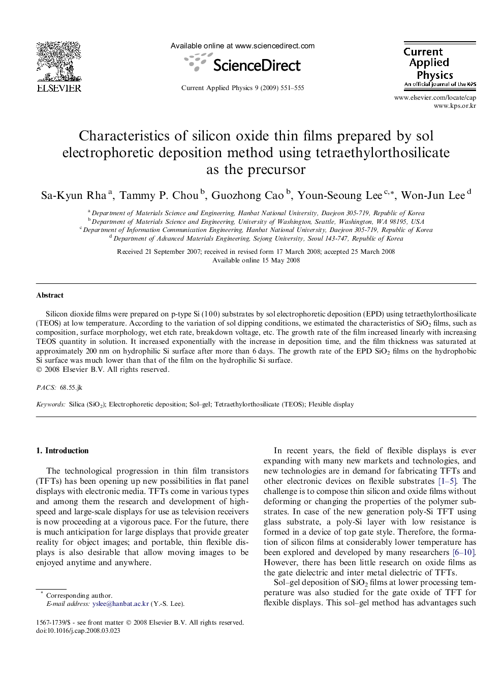 Characteristics of silicon oxide thin films prepared by sol electrophoretic deposition method using tetraethylorthosilicate as the precursor