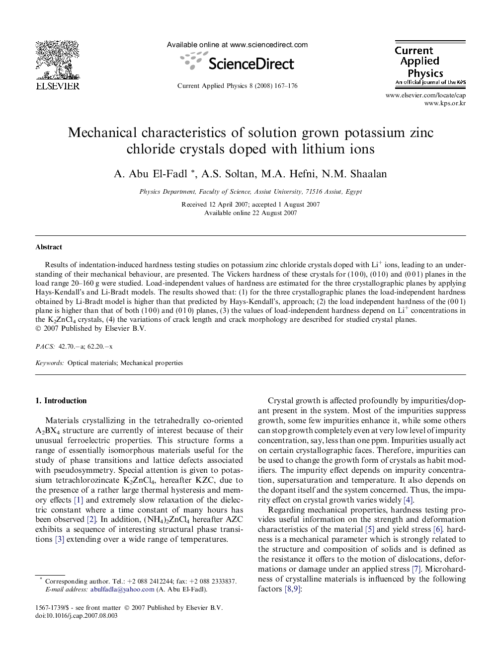 Mechanical characteristics of solution grown potassium zinc chloride crystals doped with lithium ions