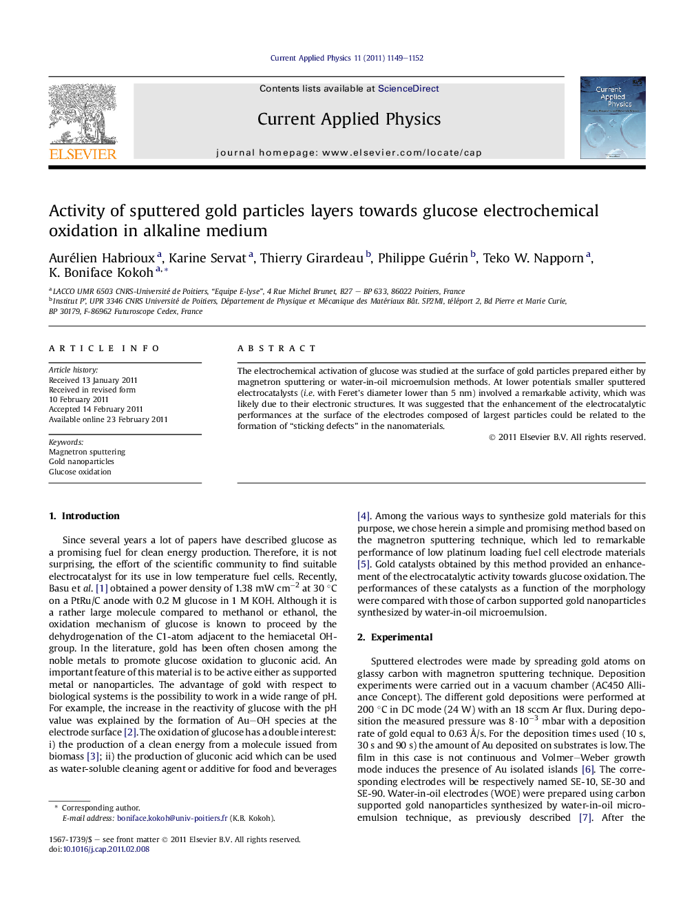 Activity of sputtered gold particles layers towards glucose electrochemical oxidation in alkaline medium