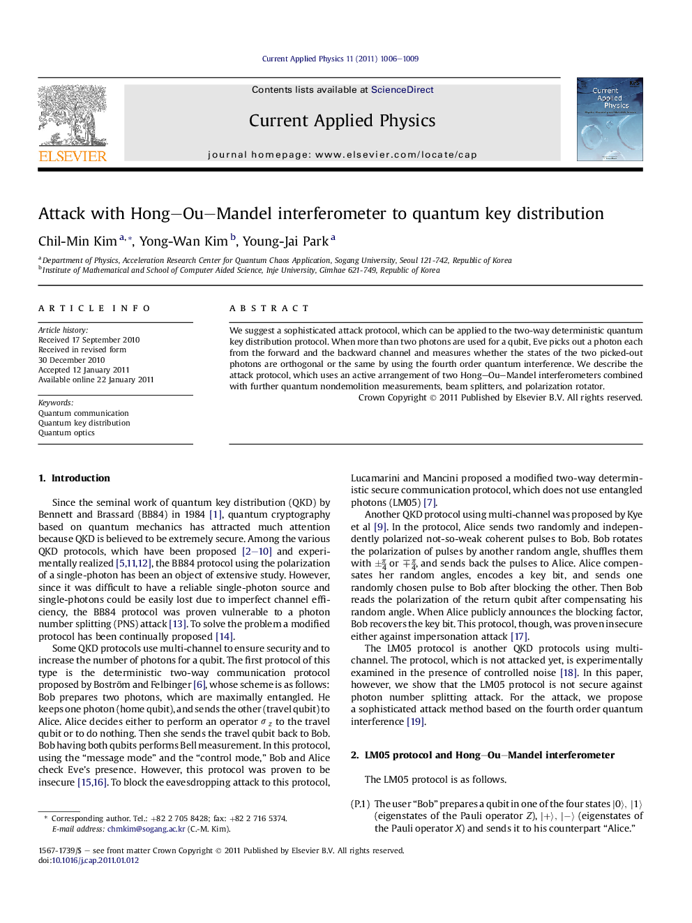 Attack with Hong–Ou–Mandel interferometer to quantum key distribution