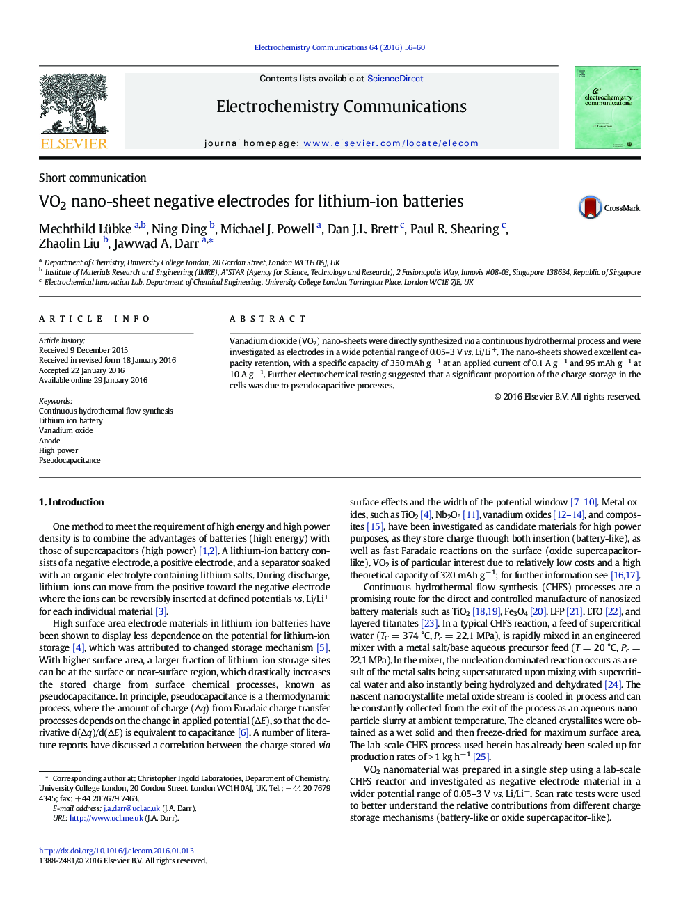 VO2 nano-sheet negative electrodes for lithium-ion batteries