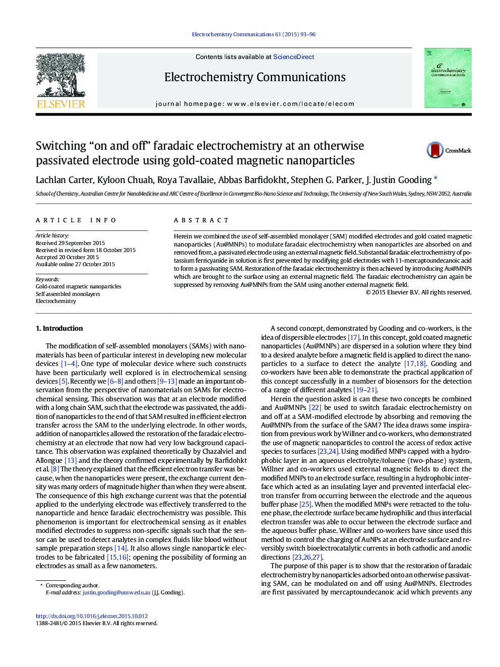 Switching “on and off” faradaic electrochemistry at an otherwise passivated electrode using gold-coated magnetic nanoparticles