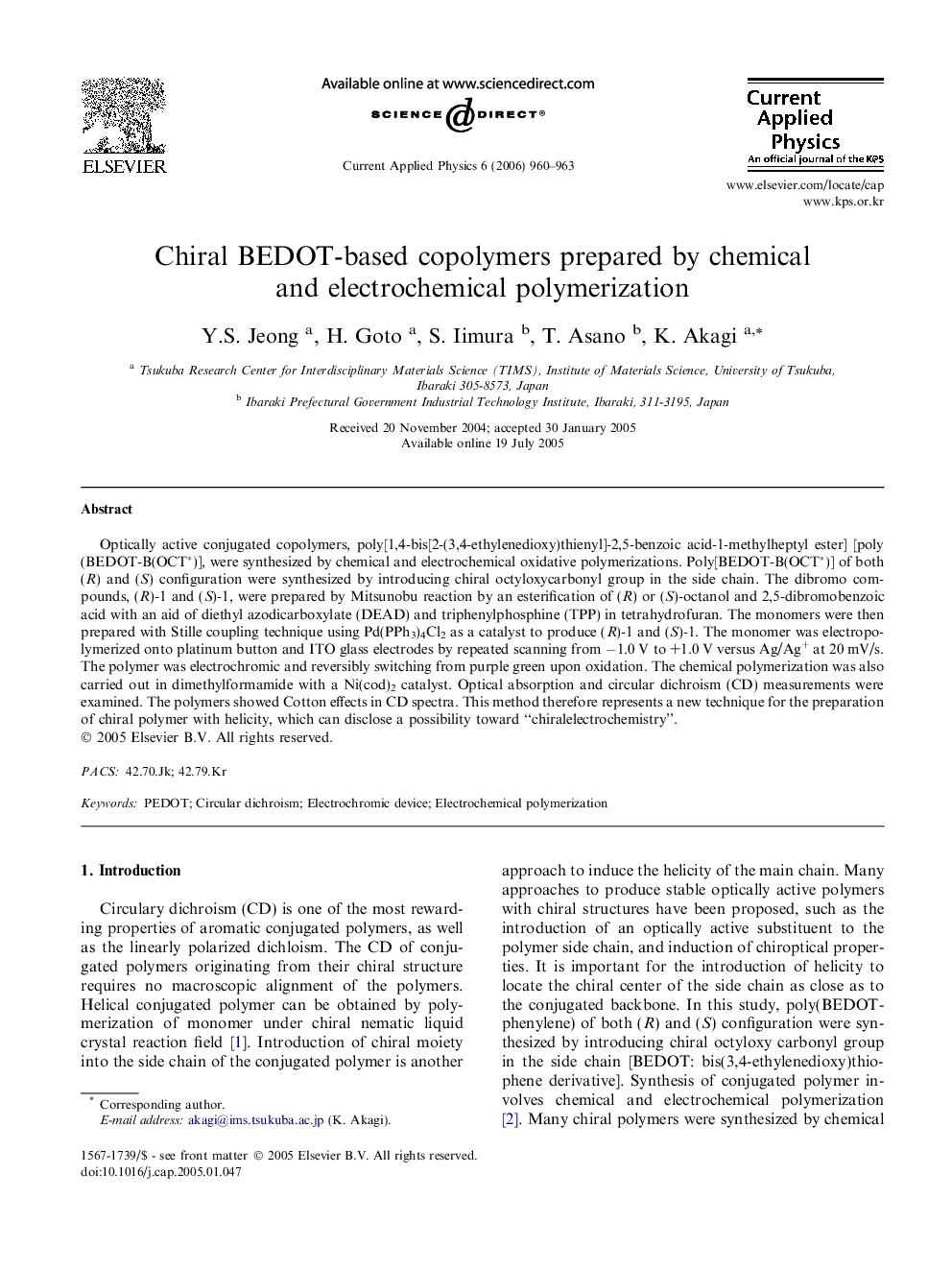 Chiral BEDOT-based copolymers prepared by chemical and electrochemical polymerization