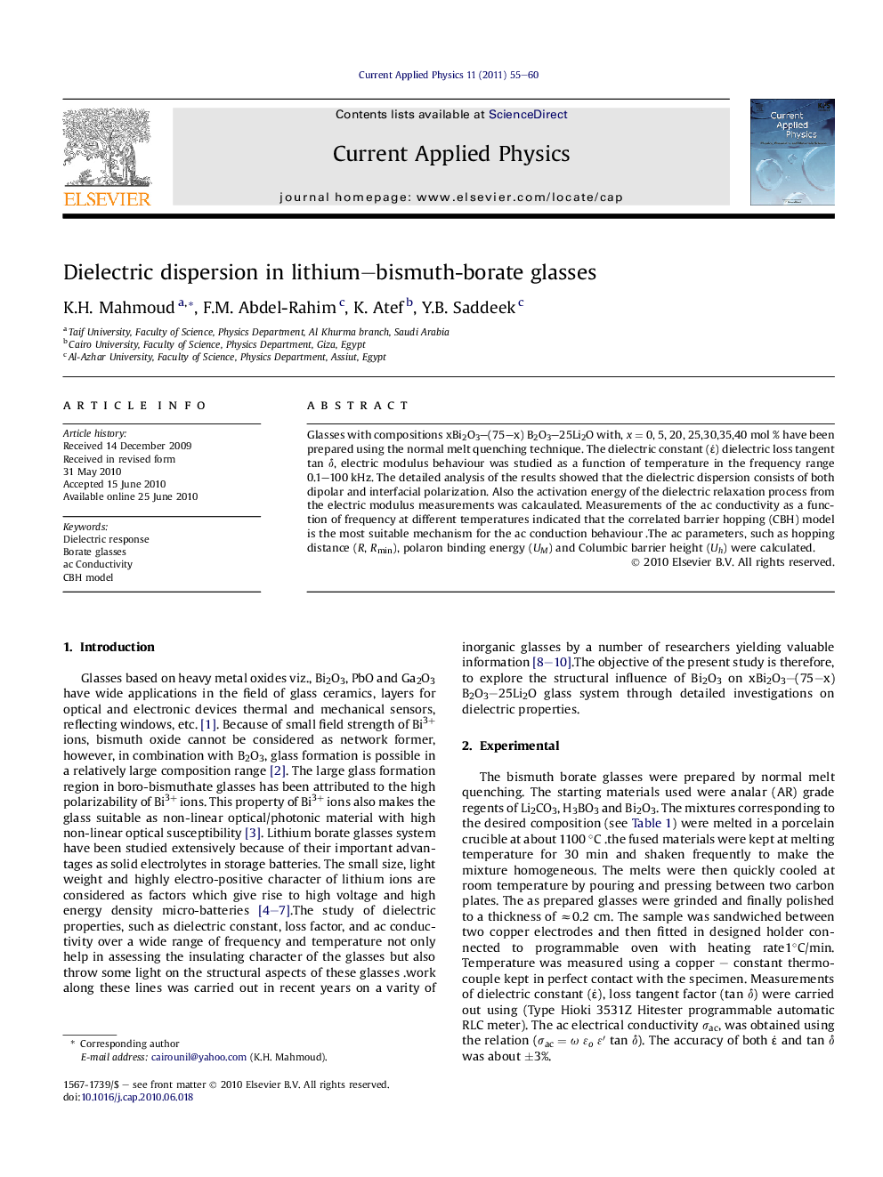 Dielectric dispersion in lithium–bismuth-borate glasses