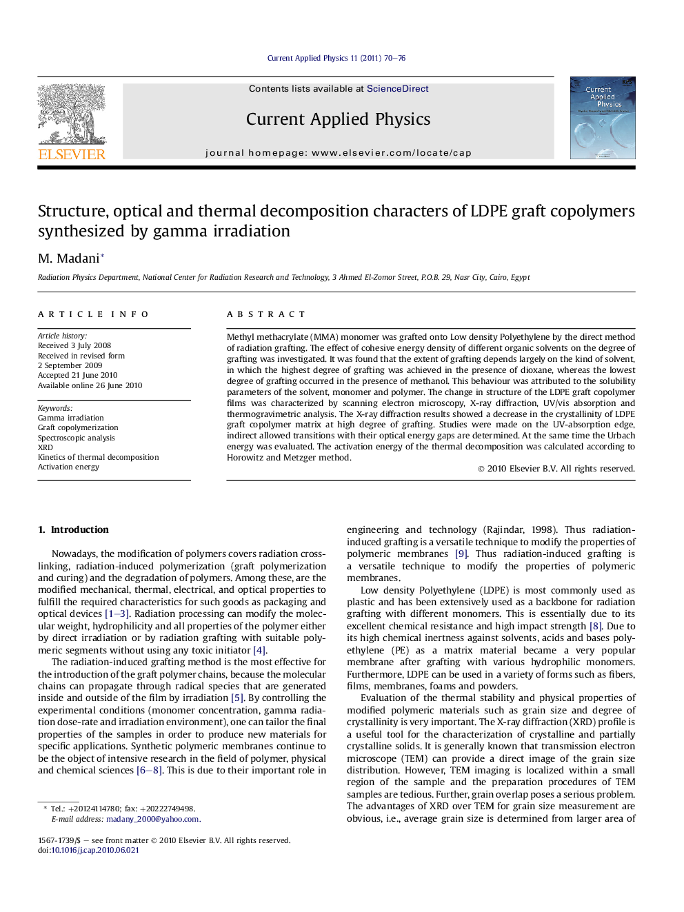 Structure, optical and thermal decomposition characters of LDPE graft copolymers synthesized by gamma irradiation