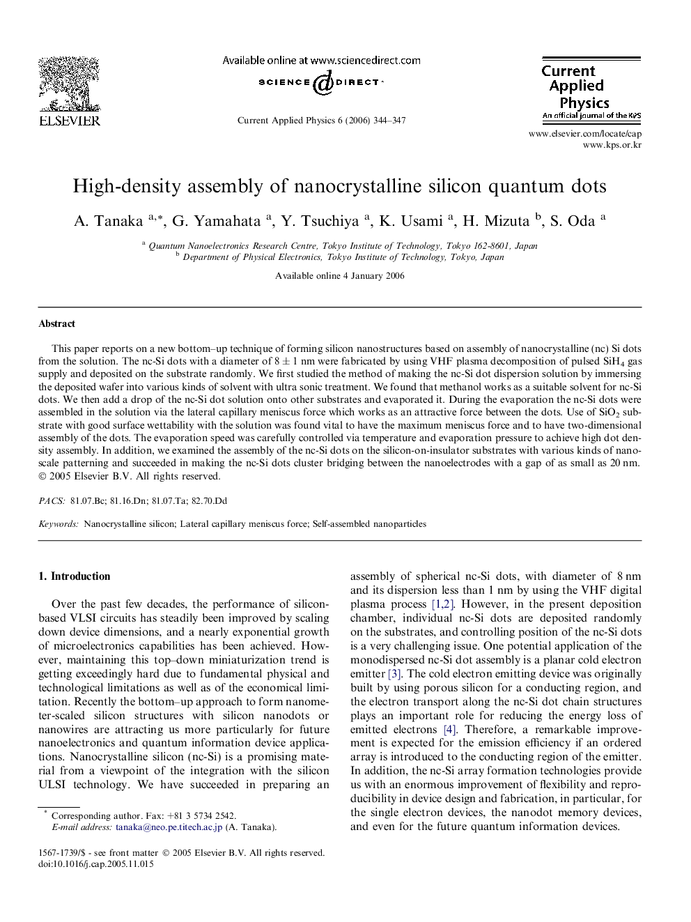 High-density assembly of nanocrystalline silicon quantum dots