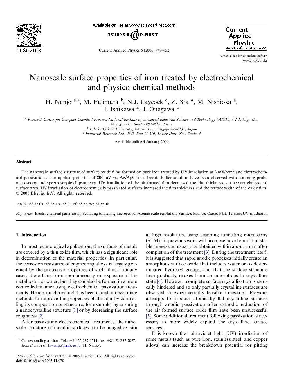 Nanoscale surface properties of iron treated by electrochemical and physico-chemical methods