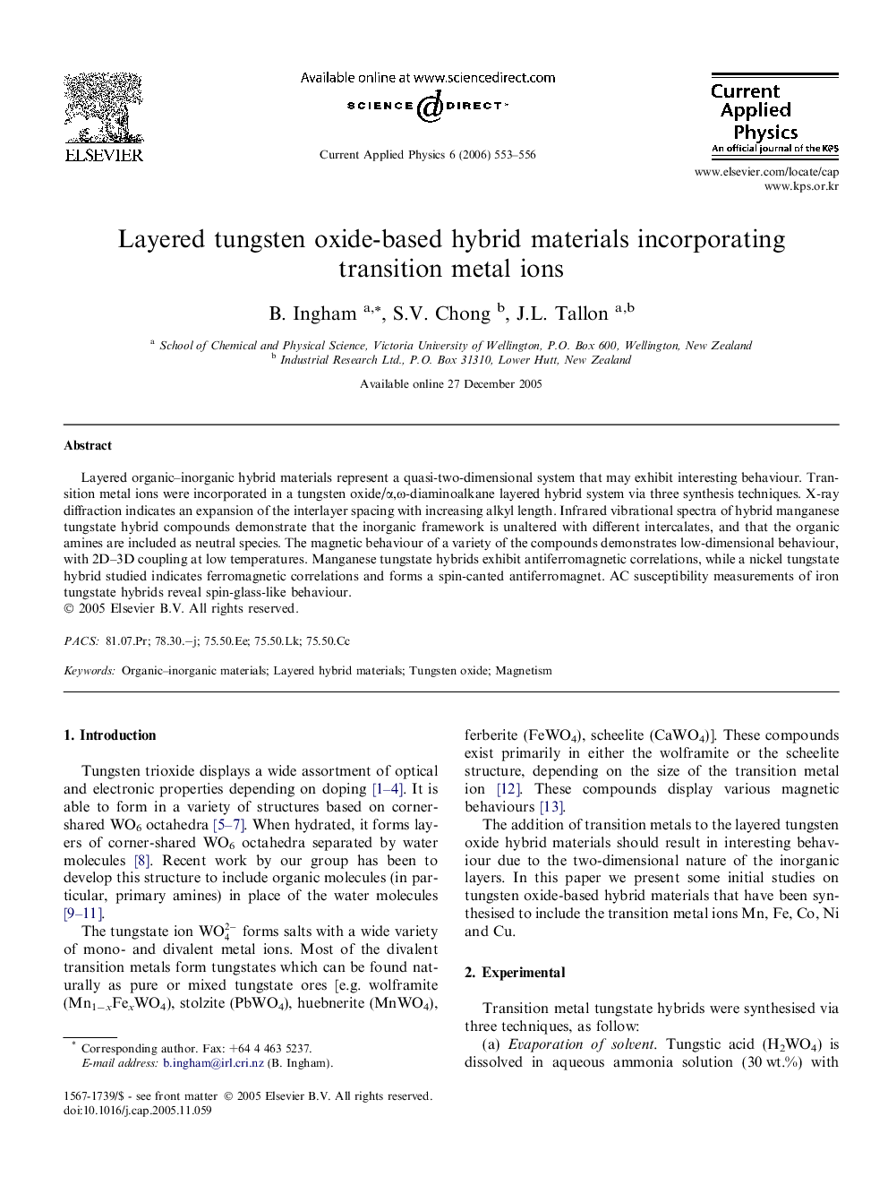 Layered tungsten oxide-based hybrid materials incorporating transition metal ions