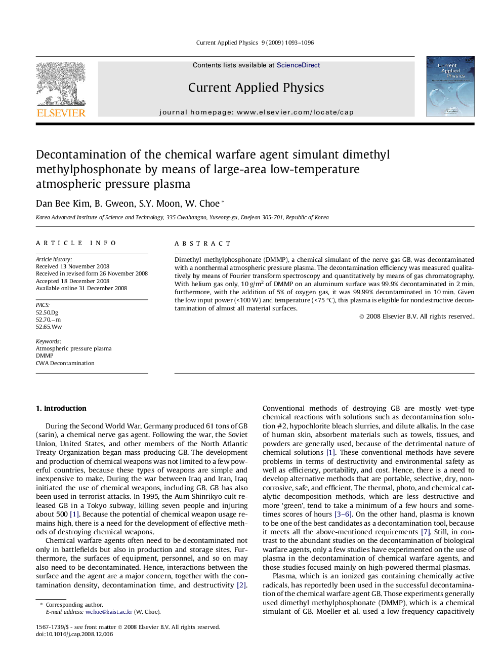 Decontamination of the chemical warfare agent simulant dimethyl methylphosphonate by means of large-area low-temperature atmospheric pressure plasma