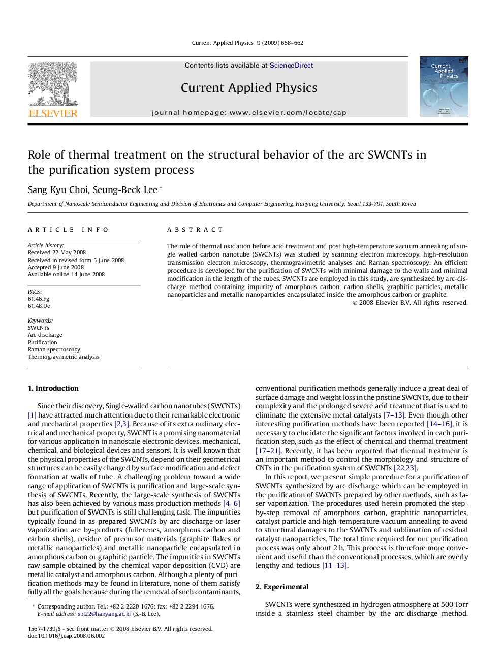 Role of thermal treatment on the structural behavior of the arc SWCNTs in the purification system process