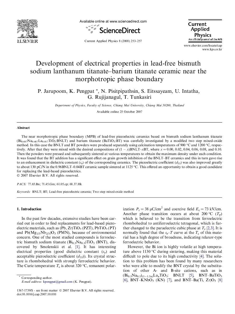 Development of electrical properties in lead-free bismuth sodium lanthanum titanate–barium titanate ceramic near the morphotropic phase boundary