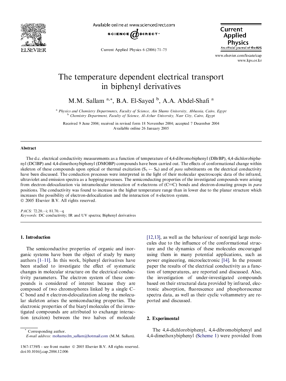 The temperature dependent electrical transport in biphenyl derivatives