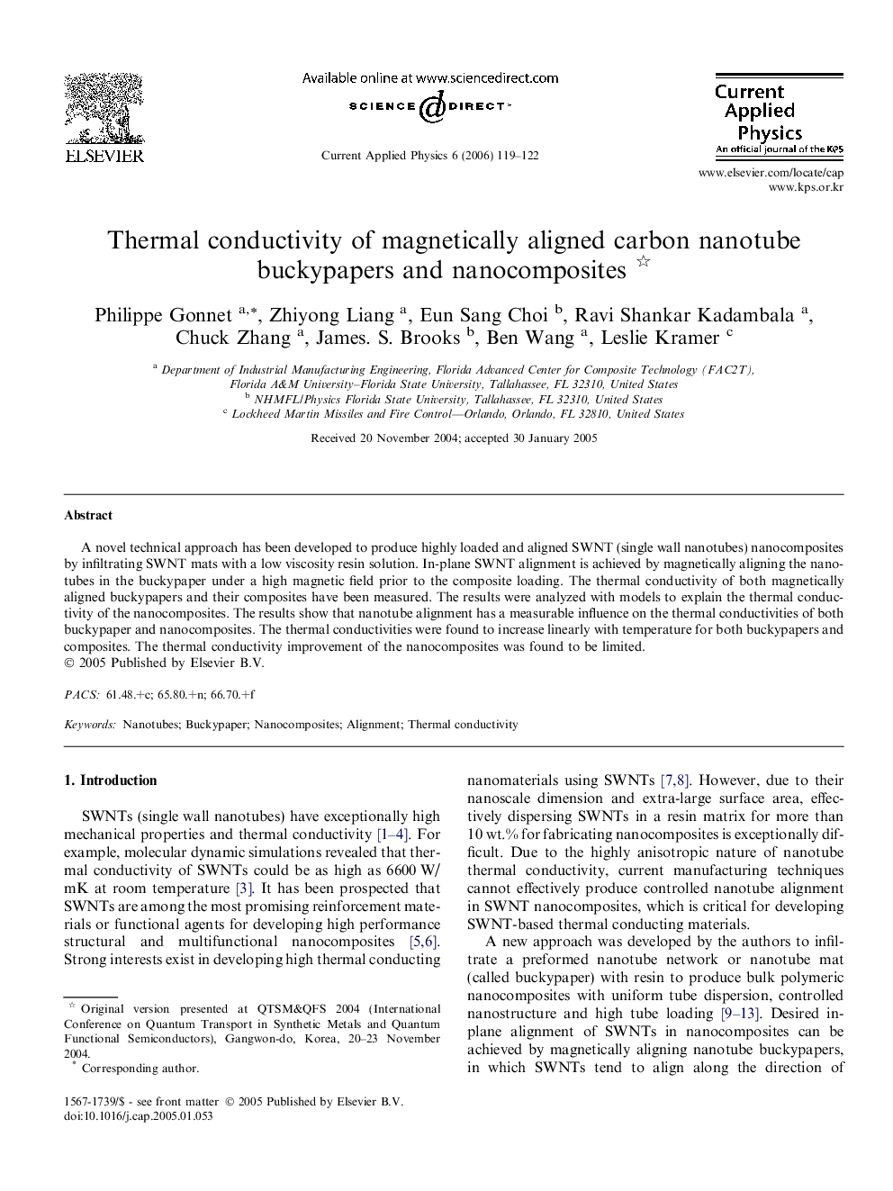 Thermal conductivity of magnetically aligned carbon nanotube buckypapers and nanocomposites 