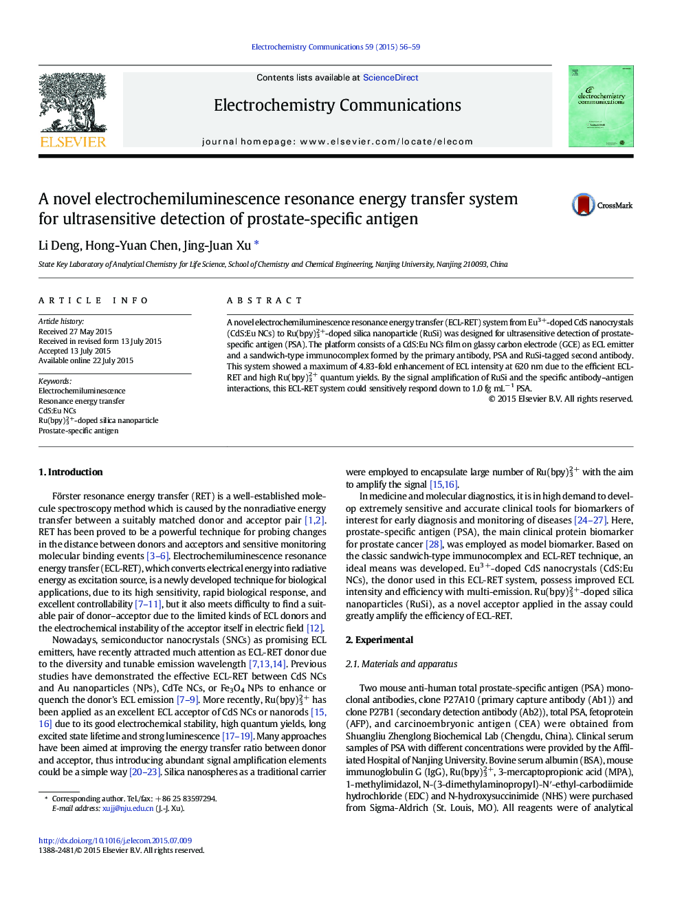 A novel electrochemiluminescence resonance energy transfer system for ultrasensitive detection of prostate-specific antigen