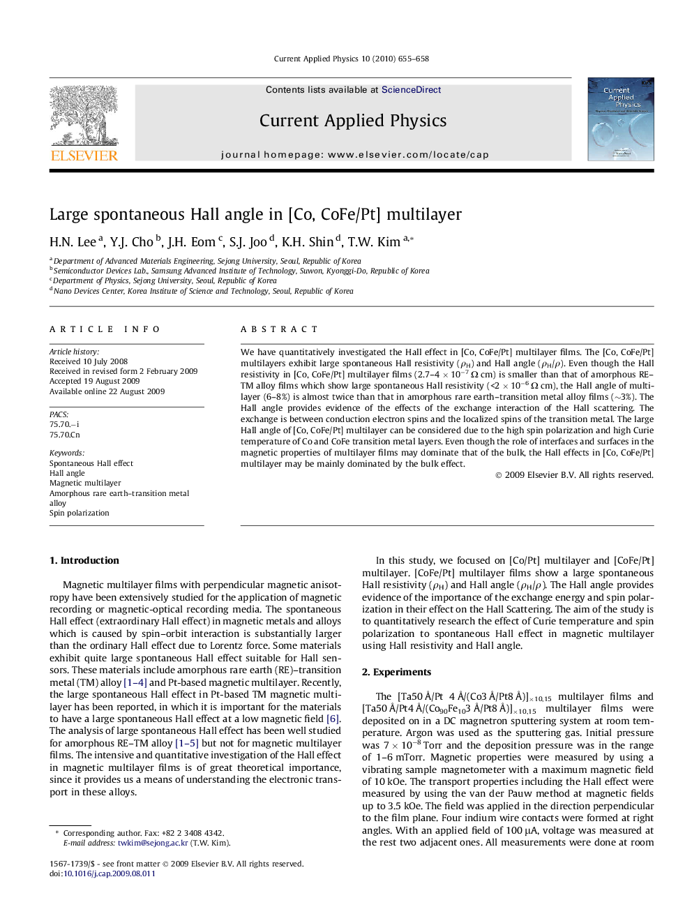 Large spontaneous Hall angle in [Co, CoFe/Pt] multilayer