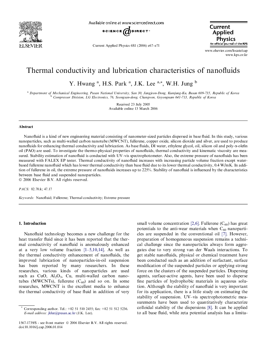 Thermal conductivity and lubrication characteristics of nanofluids