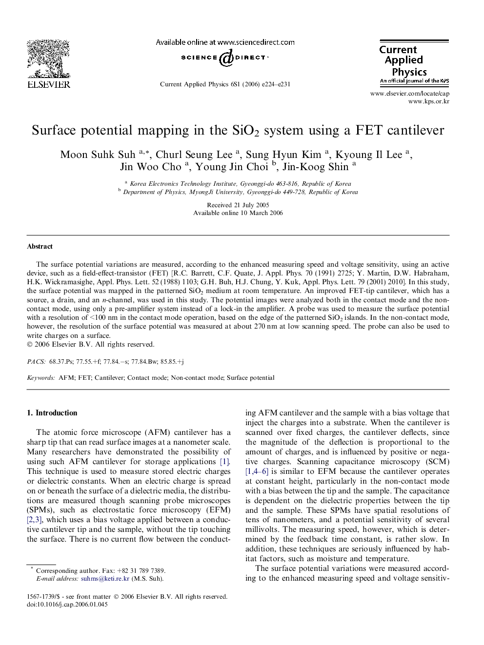 Surface potential mapping in the SiO2 system using a FET cantilever