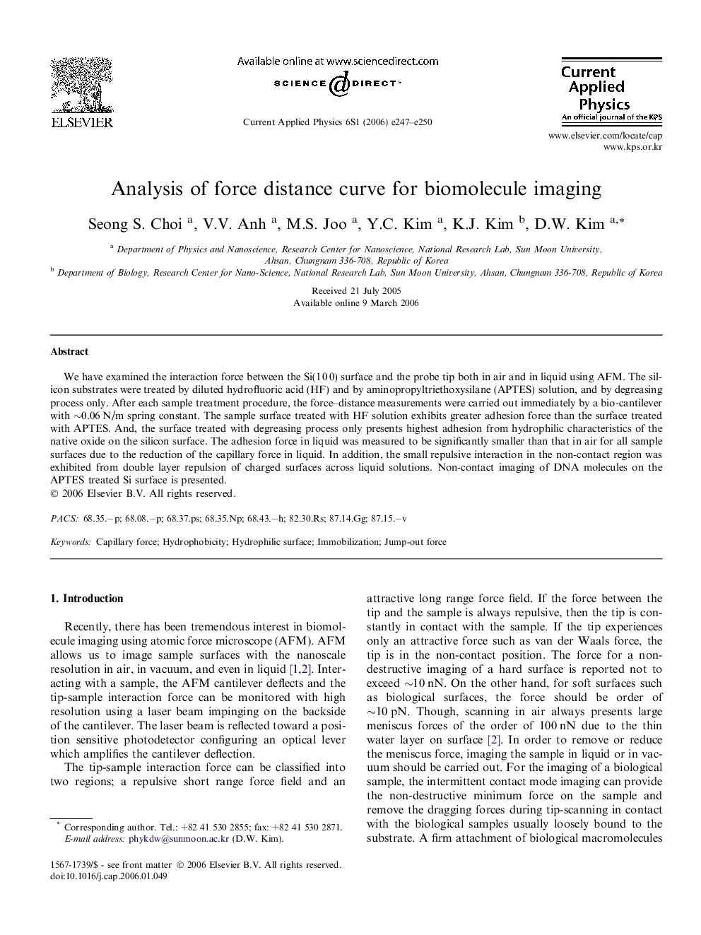 Analysis of force distance curve for biomolecule imaging