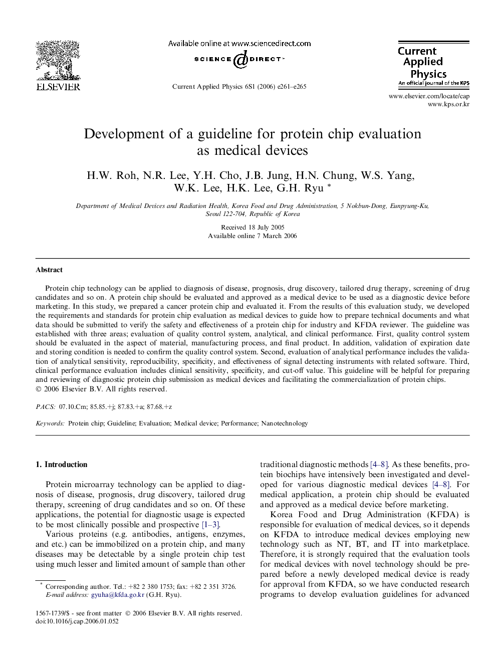 Development of a guideline for protein chip evaluation as medical devices