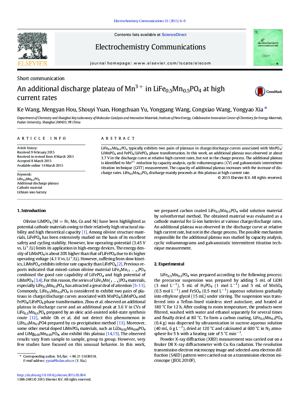 An additional discharge plateau of Mn3 + in LiFe0.5Mn0.5PO4 at high current rates