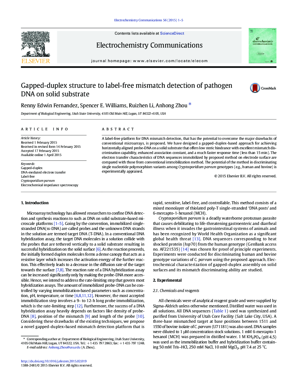 عکس صفحه اول مقاله: Gapped-duplex structure to label-free mismatch detection of pathogen DNA on solid substrate Gapped-duplex structure to label-free mismatch detection of pathogen DNA on solid substrate