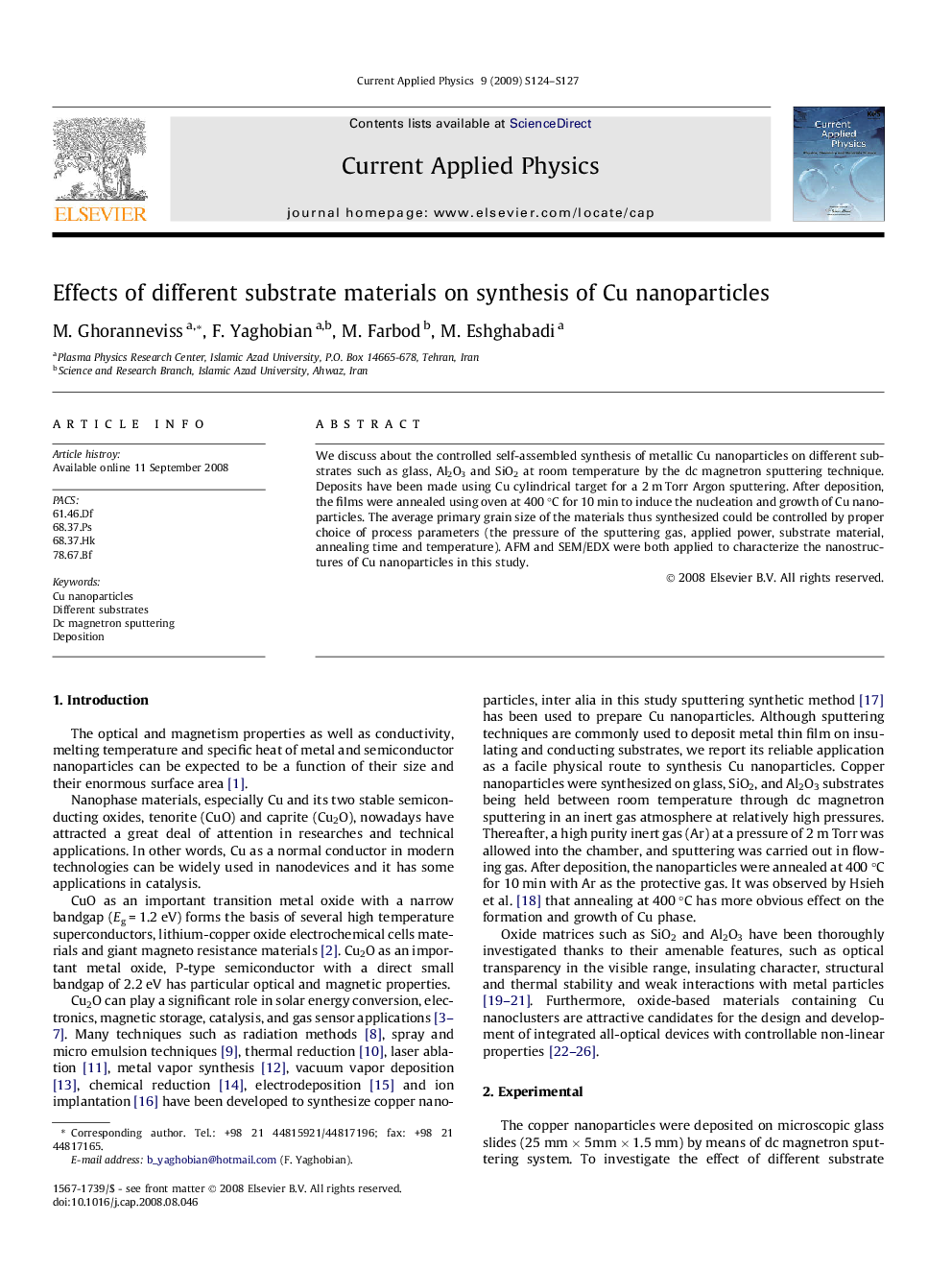 Effects of different substrate materials on synthesis of Cu nanoparticles