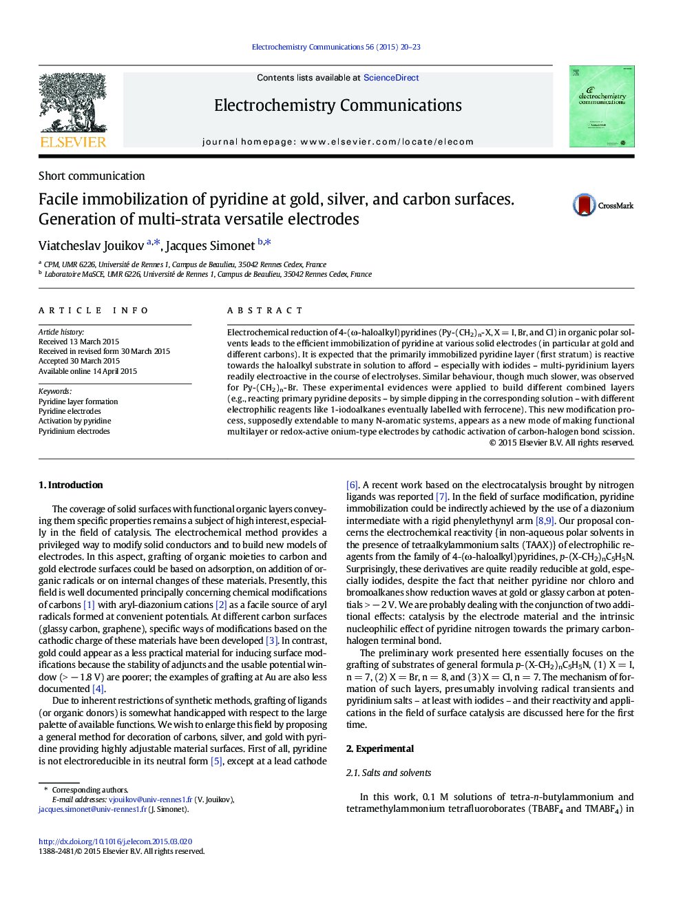 Facile immobilization of pyridine at gold, silver, and carbon surfaces. Generation of multi-strata versatile electrodes