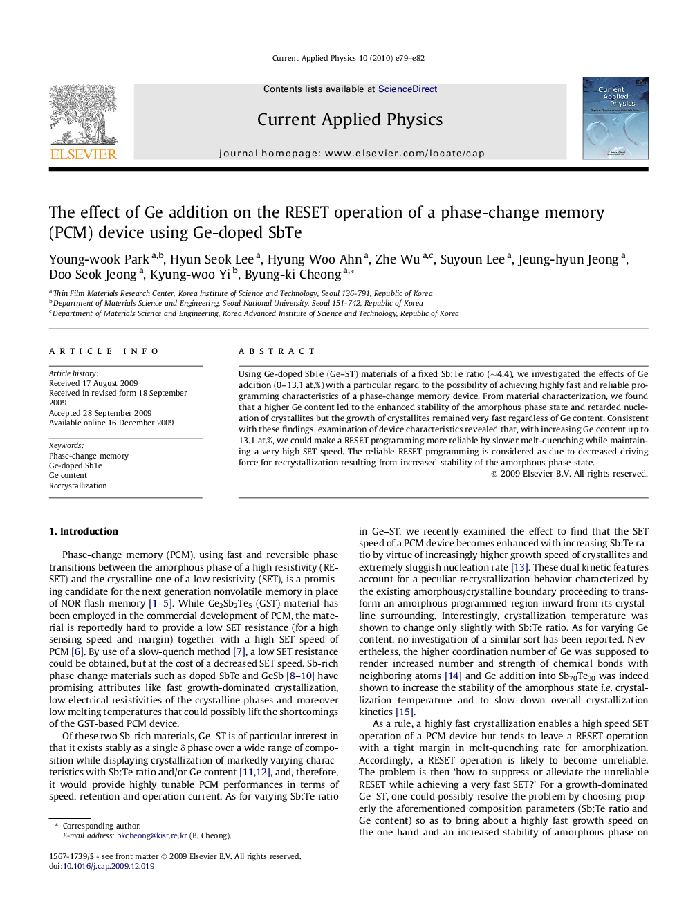 The effect of Ge addition on the RESET operation of a phase-change memory (PCM) device using Ge-doped SbTe