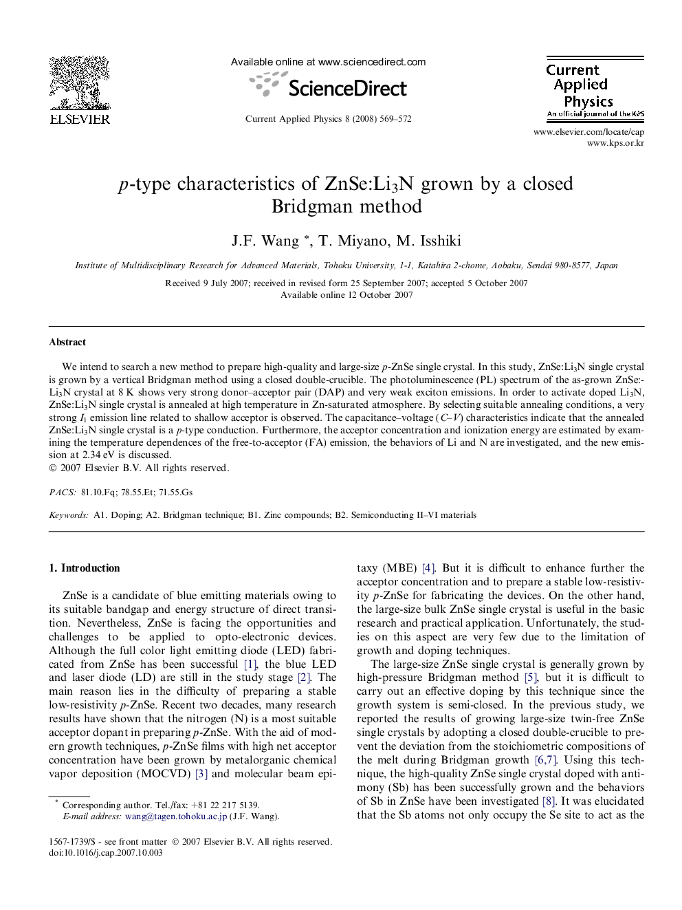 p-type characteristics of ZnSe:Li3N grown by a closed Bridgman method