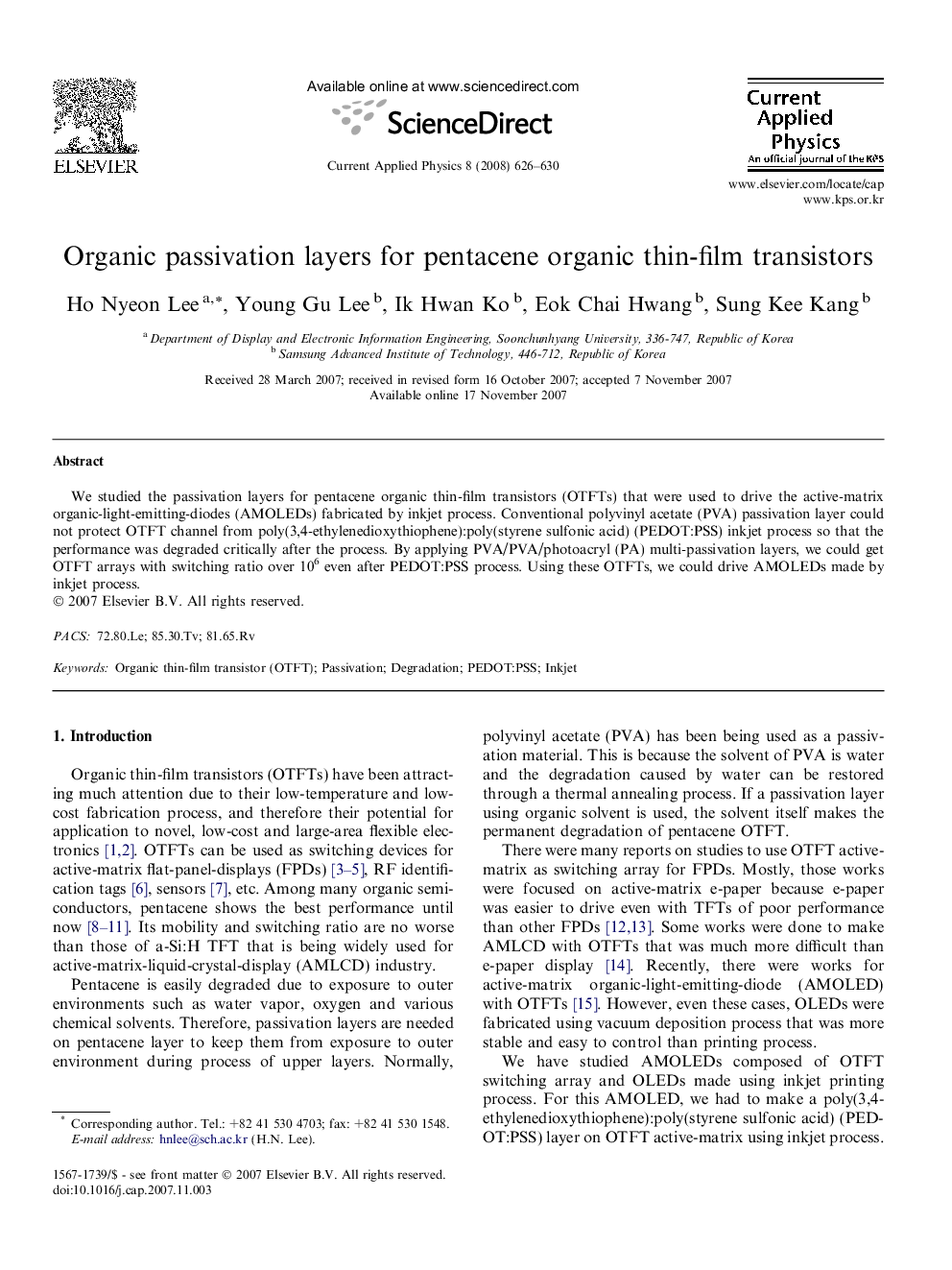 Organic passivation layers for pentacene organic thin-film transistors