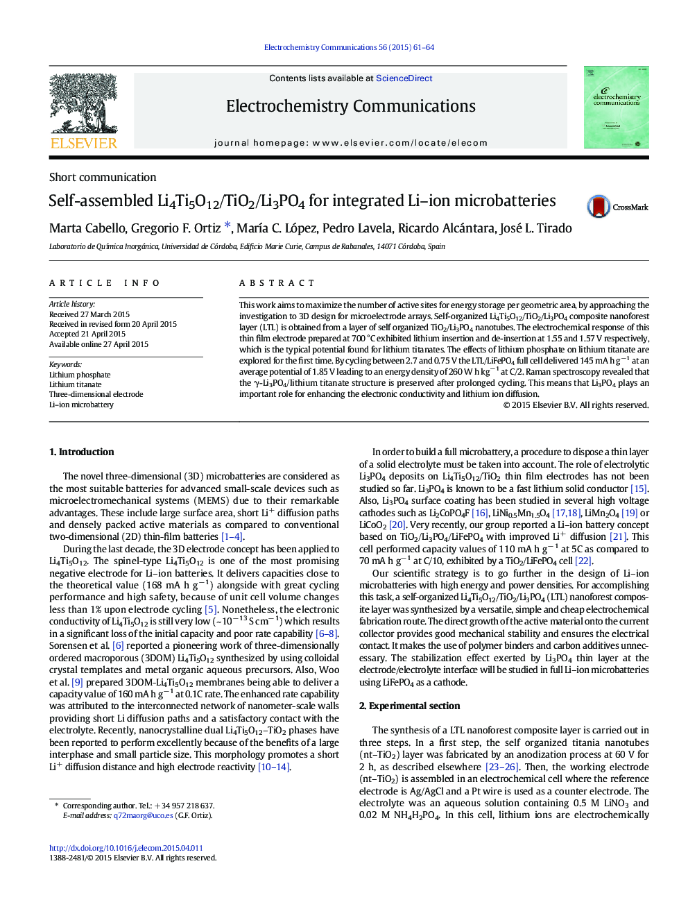 Self-assembled Li4Ti5O12/TiO2/Li3PO4 for integrated Li–ion microbatteries