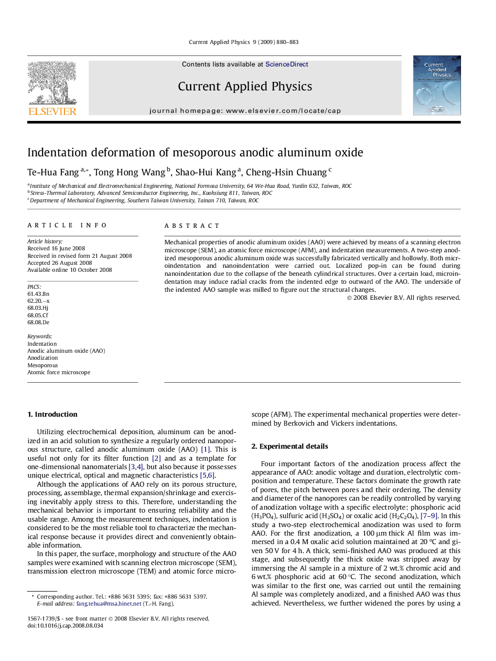 Indentation deformation of mesoporous anodic aluminum oxide