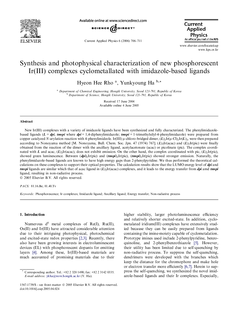 Synthesis and photophysical characterization of new phosphorescent Ir(III) complexes cyclometallated with imidazole-based ligands